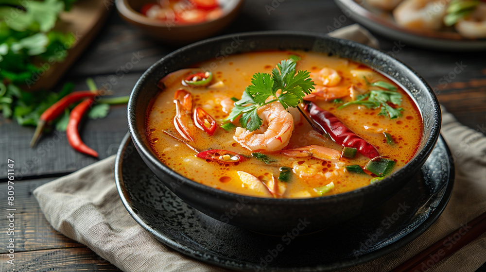 Delicious Bowl of Shrimp Soup With Peppers and Cilantro Delicious Bowl of Shrimp Soup With Peppers and Cilantro