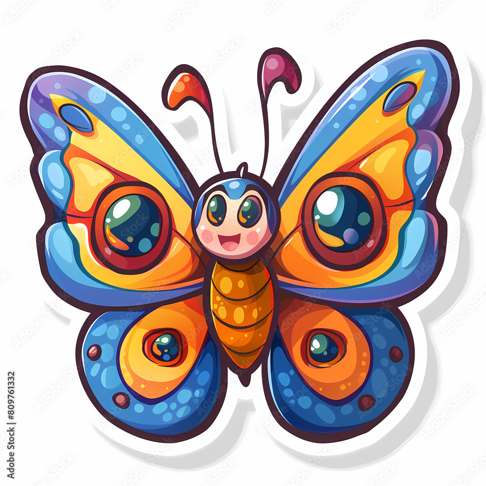 Fototapeta premium Cute butterfly cartoon on a White Canvas Sticker,vector image