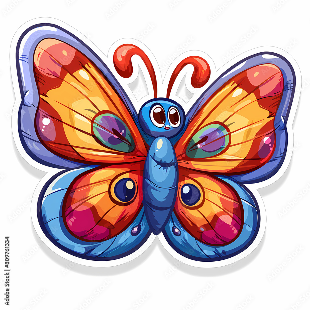 Cute butterfly cartoon on a White Canvas Sticker,vector image