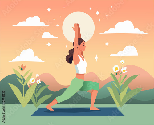 Woman doing yoga exercises, stretching on the mat.