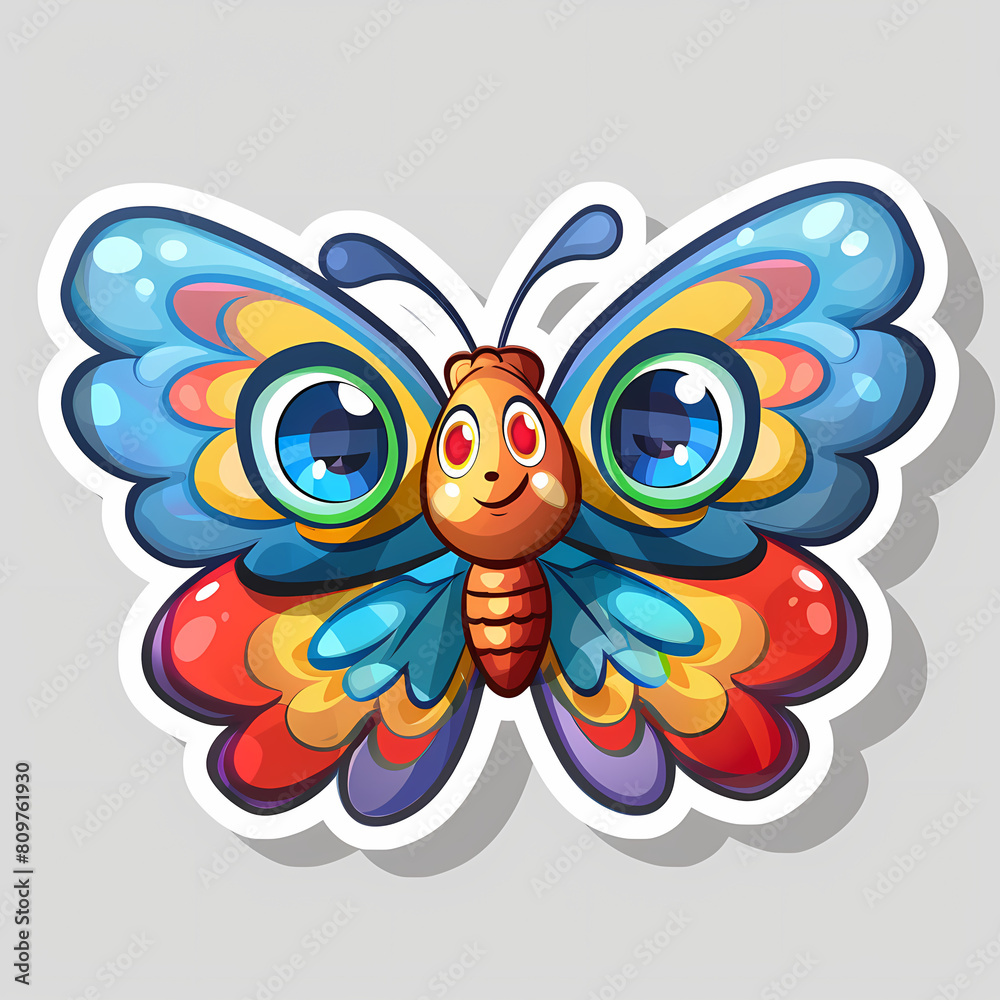 Cute butterfly cartoon on a White Canvas Sticker,vector image Cute butterfly cartoon on a White Canvas Sticker,vector image