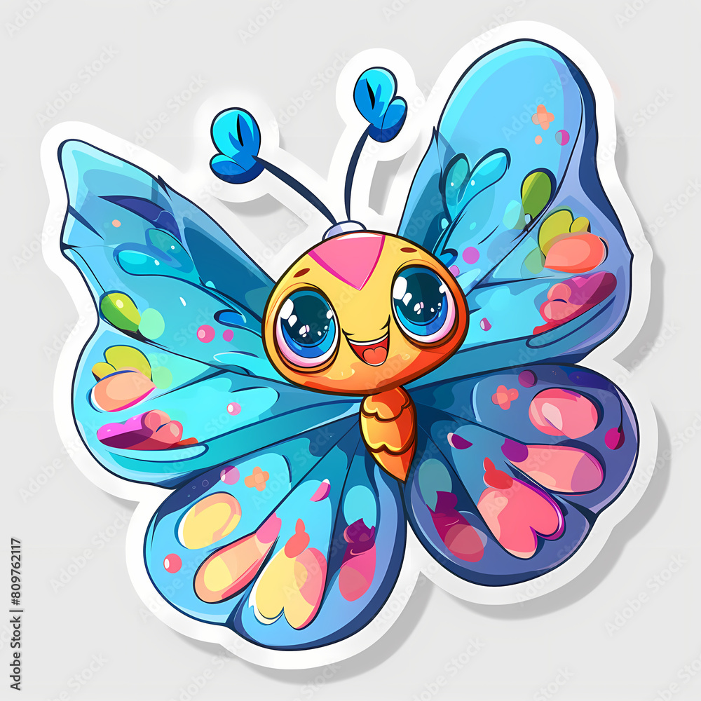 Cute butterfly cartoon on a White Canvas Sticker,vector image Cute butterfly cartoon on a White Canvas Sticker,vector image