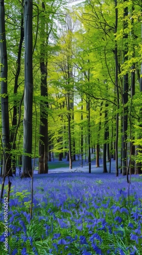Serene beechwood forests carpeted in bluebells