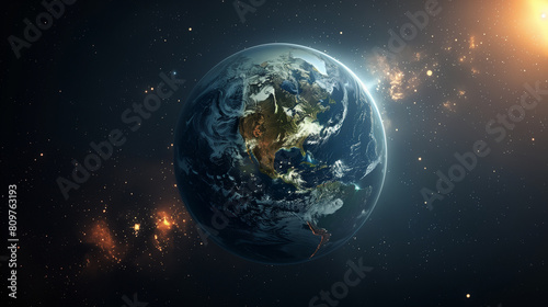 Blue planet visible from outer space  orbital view of planet Earth in cosmos
