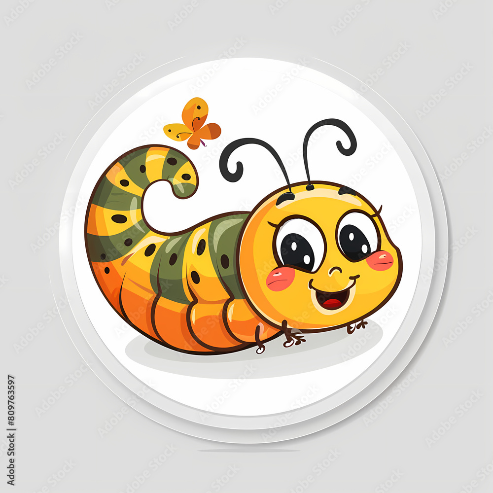 Obraz premium Cute caterpillar cartoon on a White Canvas Sticker,vector image