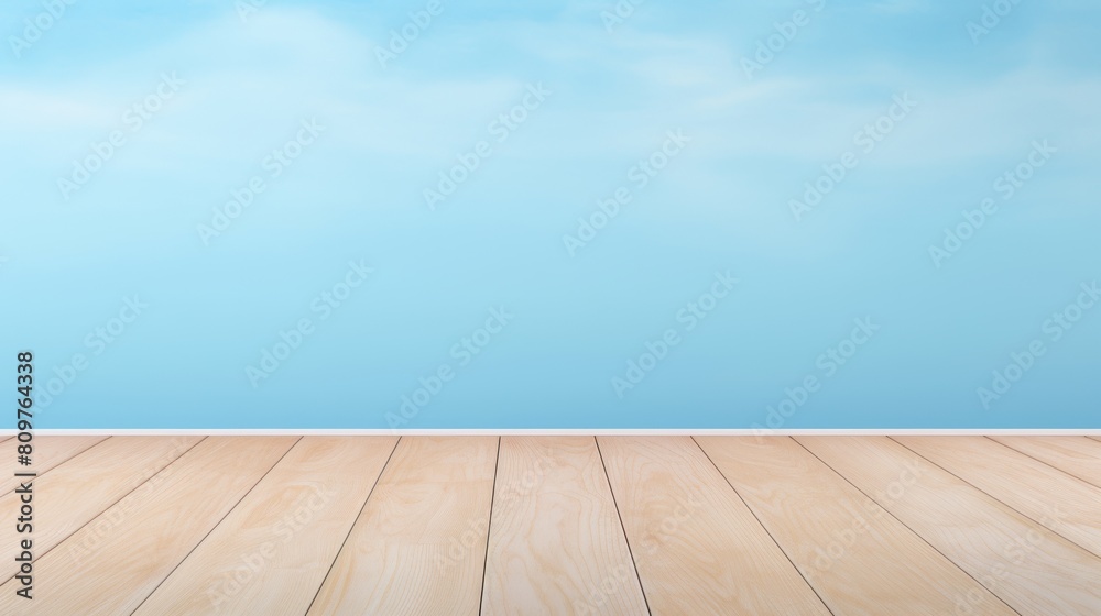 Blue sky and wooden floor, backgroun