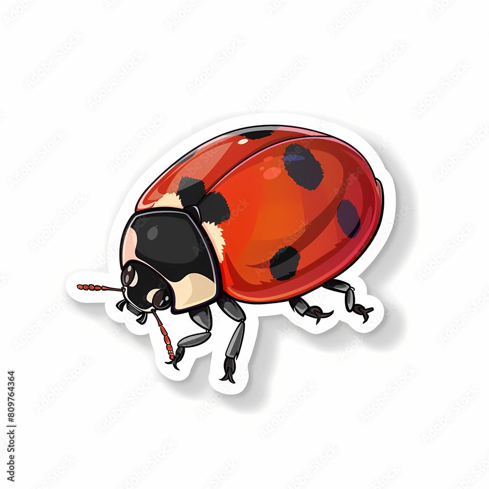 Fototapeta premium Cute Ladybug cartoon on a White Canvas Sticker,vector image