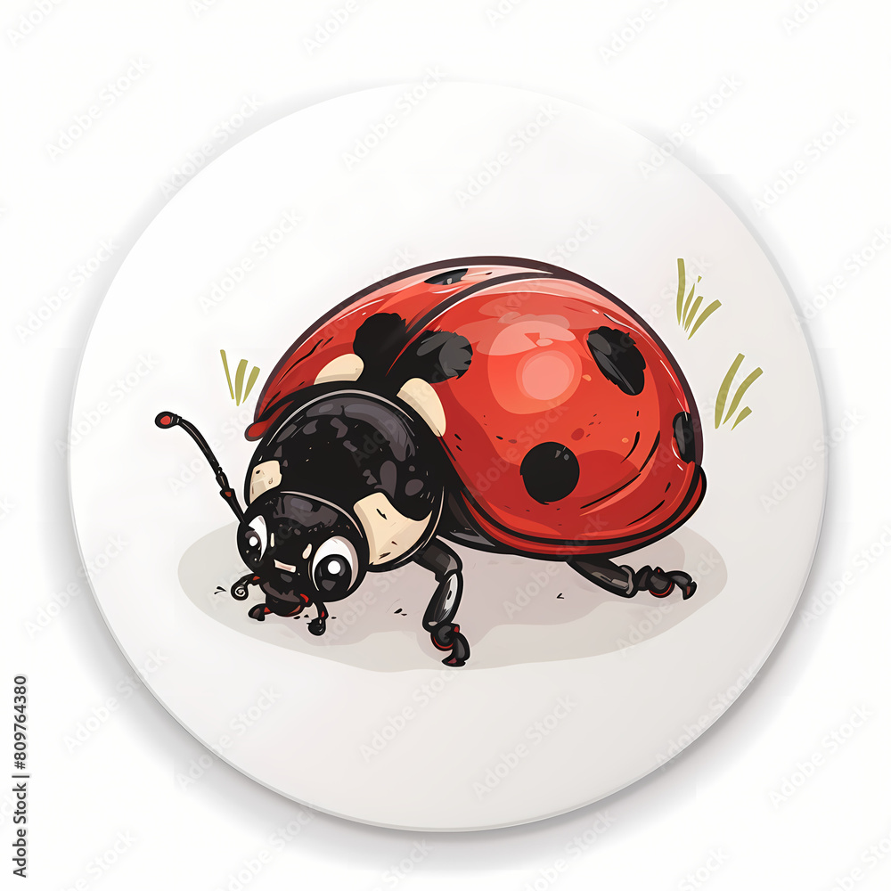 Fototapeta premium Cute Ladybug cartoon on a White Canvas Sticker,vector image