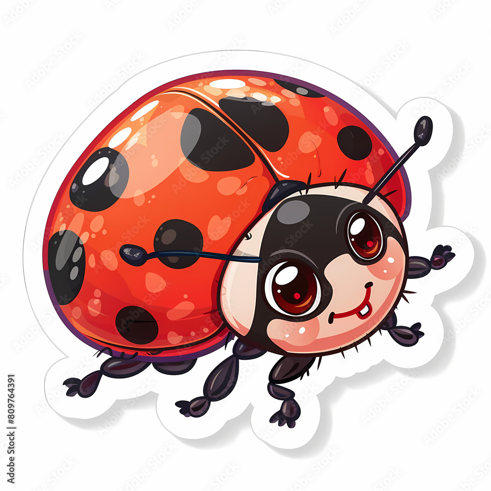 Obraz premium Cute Ladybug cartoon on a White Canvas Sticker,vector image