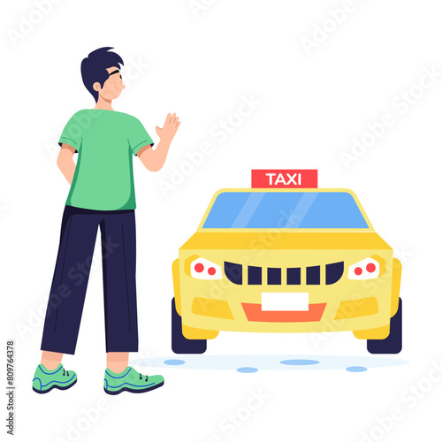 Trendy flat illustration of hail taxi 