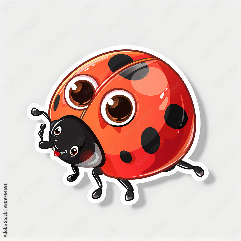 Obraz premium Cute Ladybug cartoon on a White Canvas Sticker,vector image