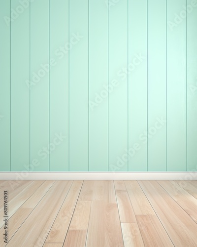 Pale green wooden wall and light brown wooden floor., backgroun © tohceenilas
