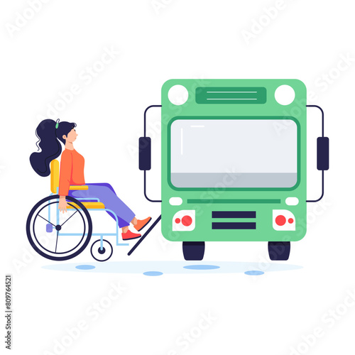 Bus with wheelchair ramp, flat style illustration 