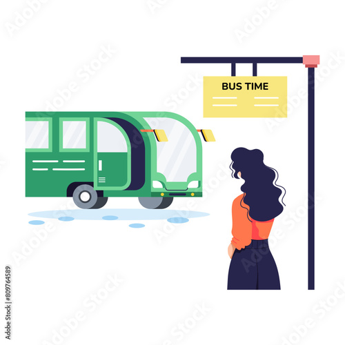 Check out flat illustration of waiting bus 