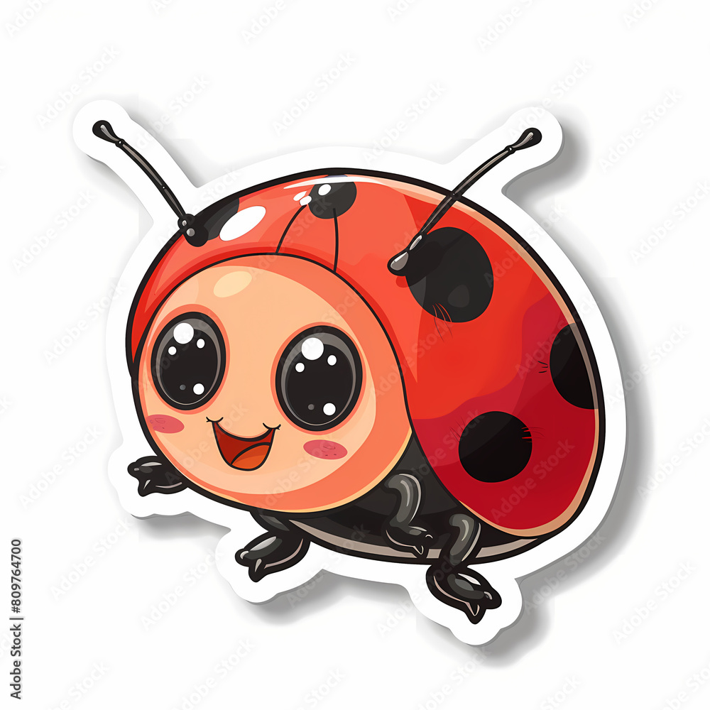 Obraz premium Cute Ladybug cartoon on a White Canvas Sticker,vector image
