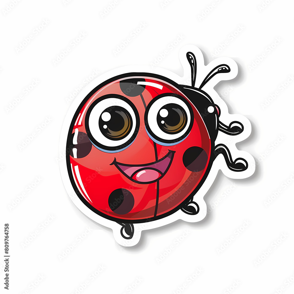 Obraz premium Cute Ladybug cartoon on a White Canvas Sticker,vector image