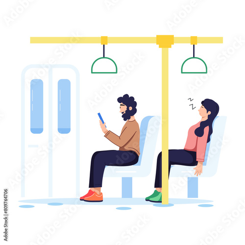 Handy flat illustration of bus passengers 