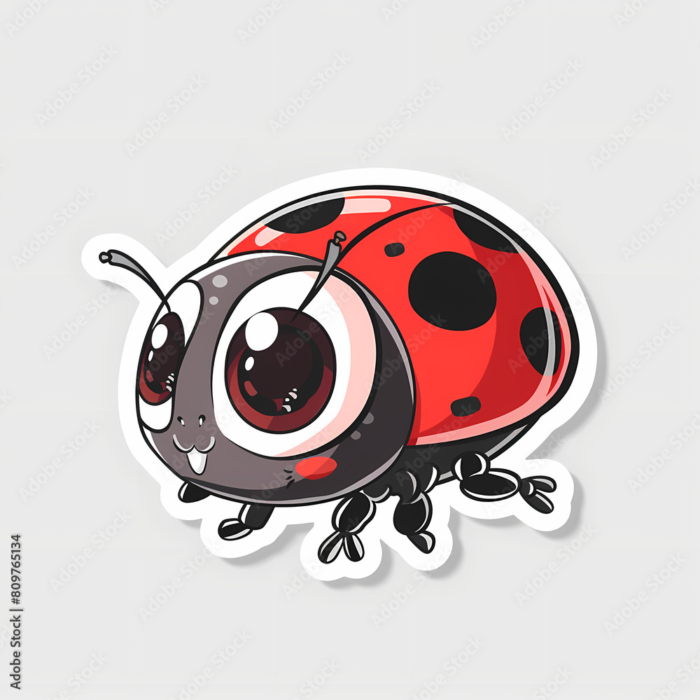 Fototapeta premium Cute Ladybug cartoon on a White Canvas Sticker,vector image