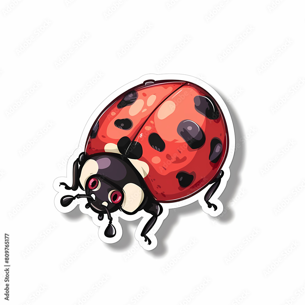 Fototapeta premium Cute Ladybug cartoon on a White Canvas Sticker,vector image