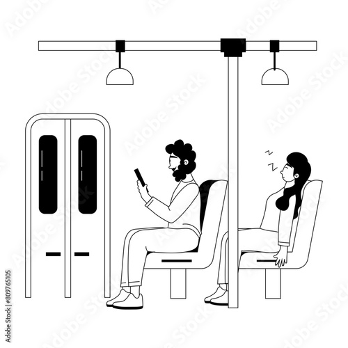 Handy glyph illustration of bus passengers 