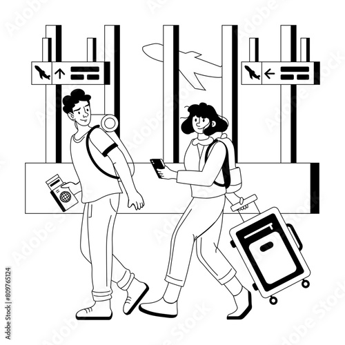 Character based glyph illustration of airport passengers