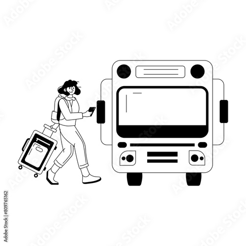 A modern glyph illustration of boarding bus 