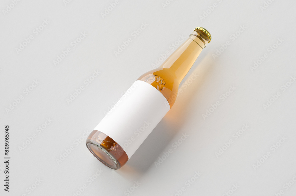 Clear longneck beer bottle mockup with blank label. Clear longneck beer bottle mockup with blank label.