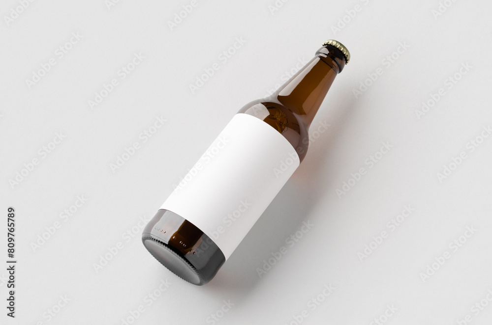 Amber beer bottle mockup with a blank label. Amber beer bottle mockup with a blank label.
