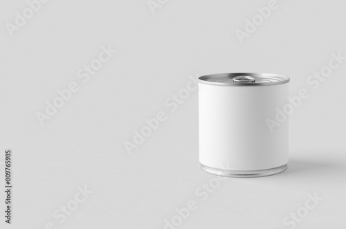 Food tin can packaging mockup, medium size, copyspace.