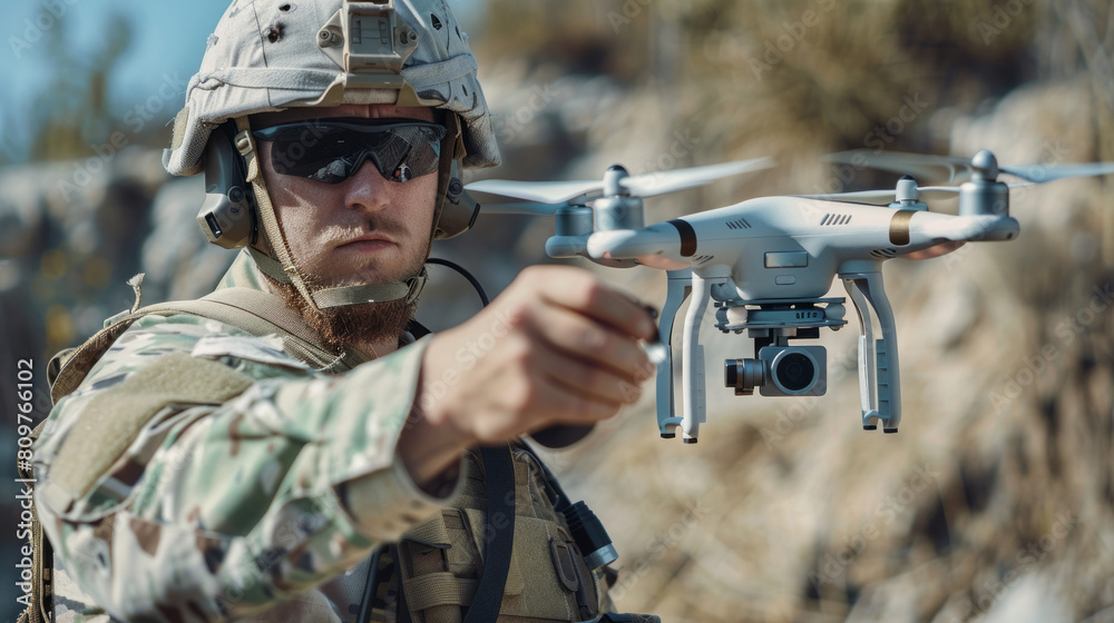 A man in a military uniform is holding a drone A man in a military uniform is holding a drone