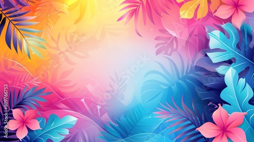 Paper art minimalist background including space between shells  starfish  waves in the ocean  and vibrant paper tropical plants  Generative AI.