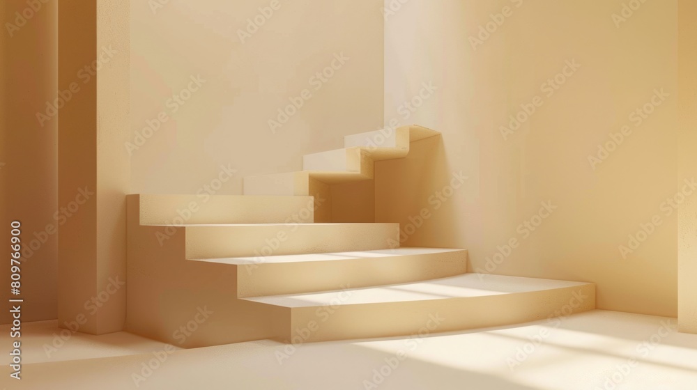 A staircase is shown in a room with a white wall A staircase is shown in a room with a white wall