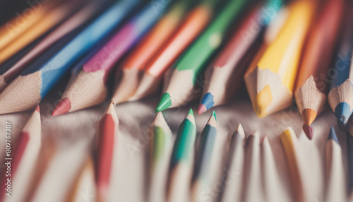 colored pencils lined up next to each other, isolated white background
