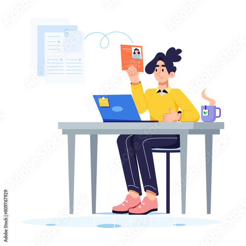 Get this flat character illustration of hr manager 