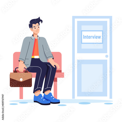 A flat illustration of person waiting for interview 