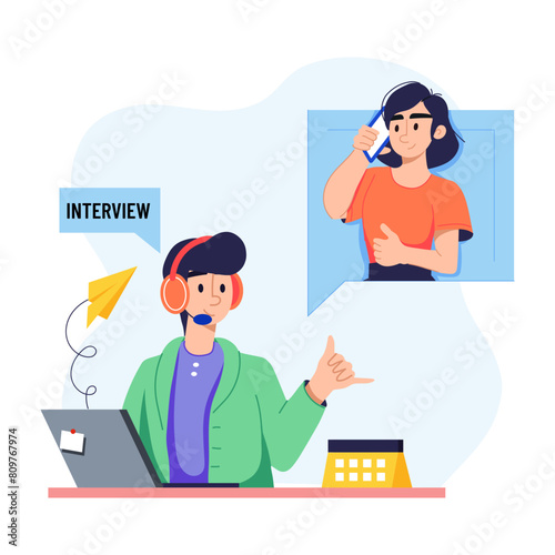 Check our flat illustration of interview call 