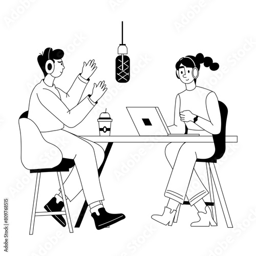 Easy to edit glyph illustration of podcast guest 