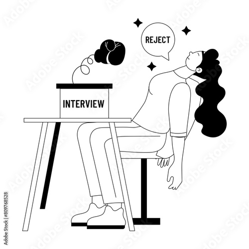 A glyph character illustration depicting interview rejection 