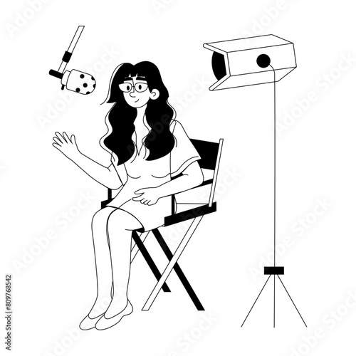 Premium glyph illustration of an influencer interview 