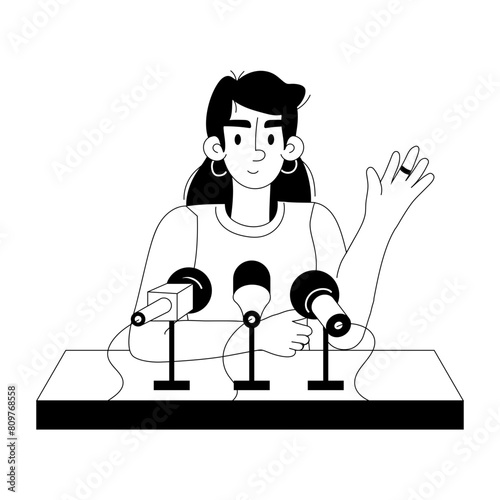 Handy glyph illustration depicting a politician interview 