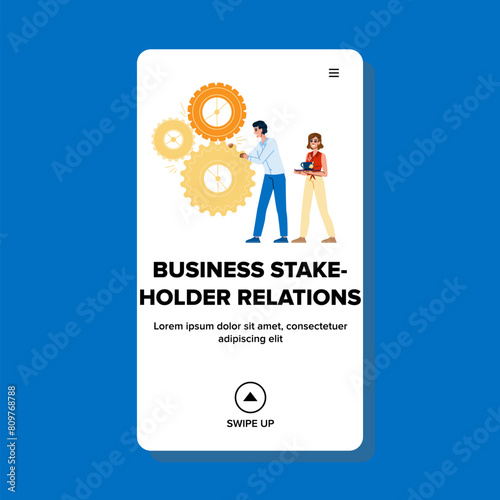 collaboration business stakeholder relations vector. partnership engagement, trust management, influence decision collaboration business stakeholder relations web flat cartoon illustration