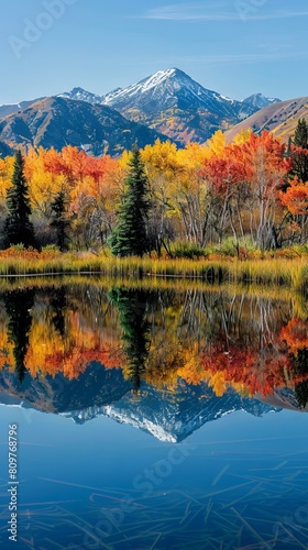 Tranquil mountain ponds reflecting the colors of fall