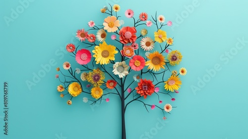  tree with flowers, self care and mental health concept, positive thinking, creative mind