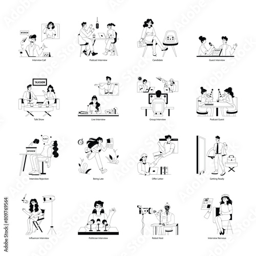 Recruitment and Journalism Glyph Character Illustrations

