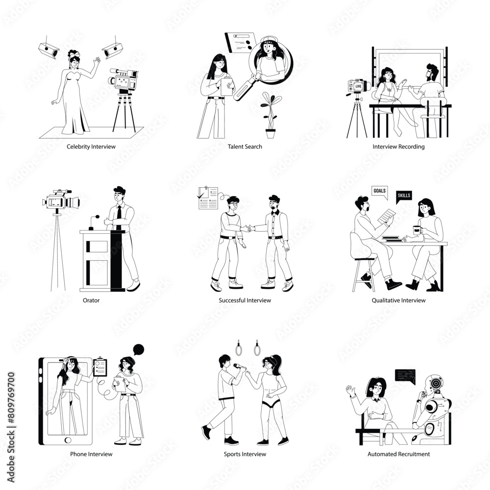 Trendy Glyph Character Illustrations of Interview Process
Trendy Glyph Character Illustrations of Interview Process