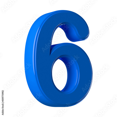 3d Blue Number 6