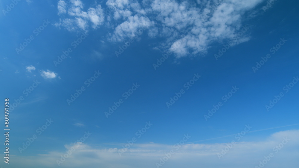 Nature weather blue sky. Clouds with blue light blue sky in horizon. Timelapse.