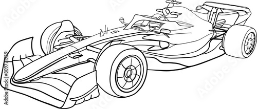 F1 race car, detailed line art, JPG