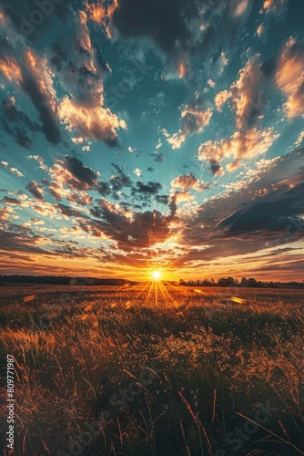 A beautiful sunset over a field of grass