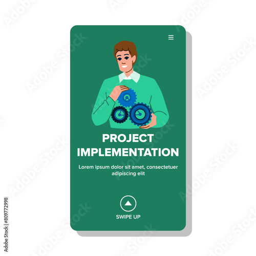 budget project implementation vector. stakeholders monitoring, evaluation milestones, deliverables risks budget project implementation web flat cartoon illustration